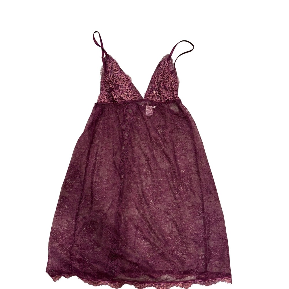 Victoria's Secret Lace Babydoll Chemise Small Plum Purple V-Neck Corset Back